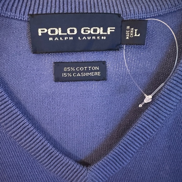 NWOT Men's Ralph Lauren Polo Golf Blue Cashmere‎ Blend V-Neck Sweater Vest LARGE - Picture 3 of 3